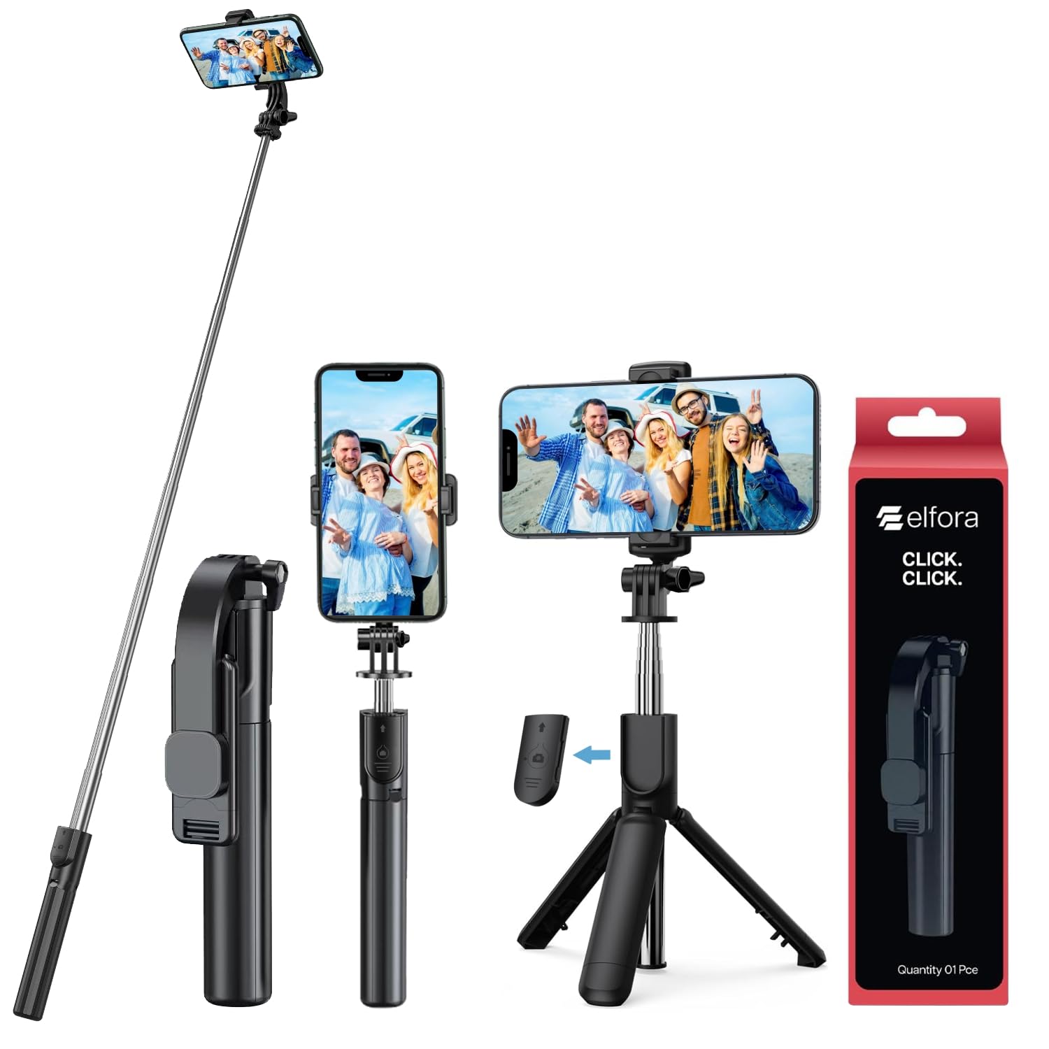 Elfora Bluetooth Selfie Stick Tripod Stand with 360 Degree Adjustable Compatible for iPhone and Android Smartphones, Perfect for Capturing Stunning Photos, Vlog and Photoshoot 90cm (Black)-image-43