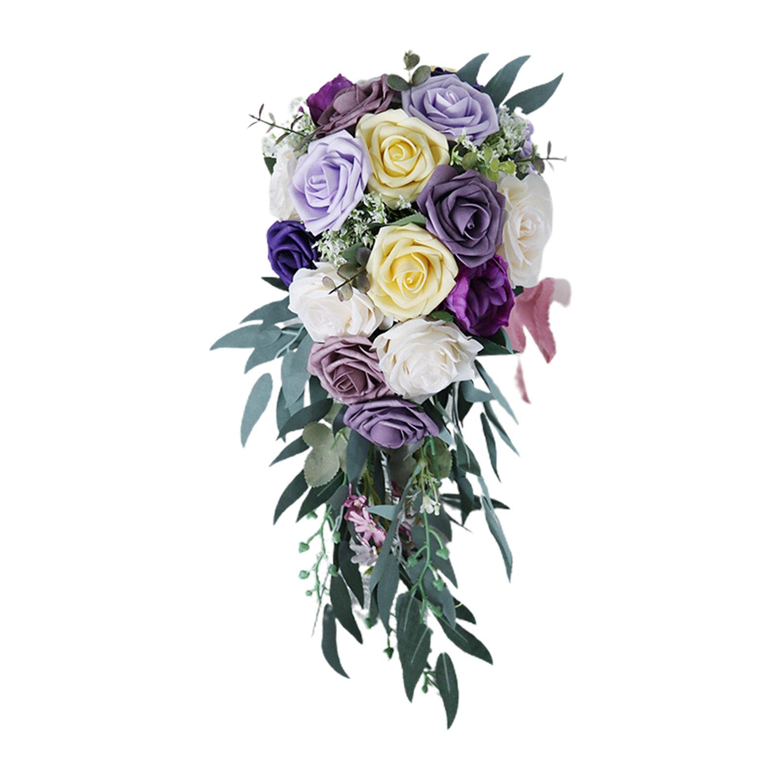 Harilla Romantic Wedding Bouquets for Bride Artificial Roses Bunch Floral Holding Bouquet for Anniversary Home Decor Photography Photo Props,Purple