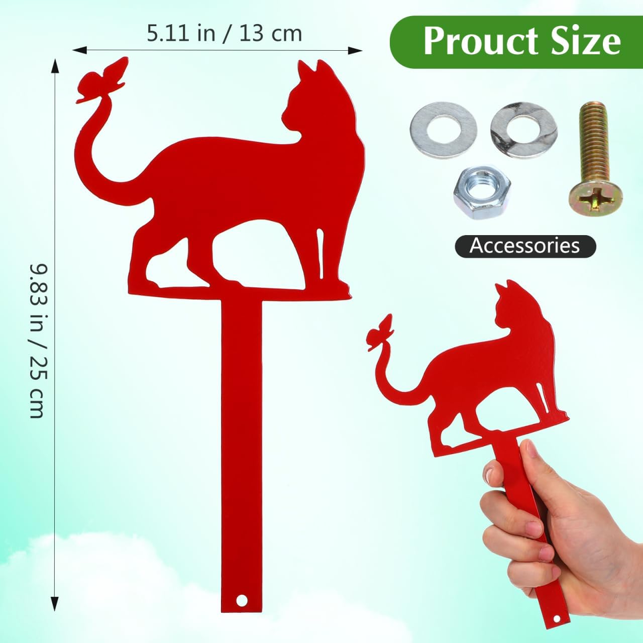 POPETPOP Cat Shape Mailbox Decoration Stake Outdoor Garden Flag Sign 9.84X5.11 Inches Metal Mailbox Ornament for Lawn Yard
