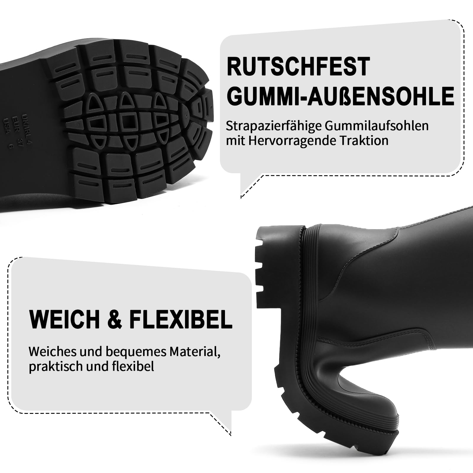 Gummistiefel Damen Lange Stiefel, Original Wasserdicht Hohe Rutschfeste, Sicherheitsstiefel Gummischuhe Bequeme Gartenschuhe Für den Innen- und Außenbereich