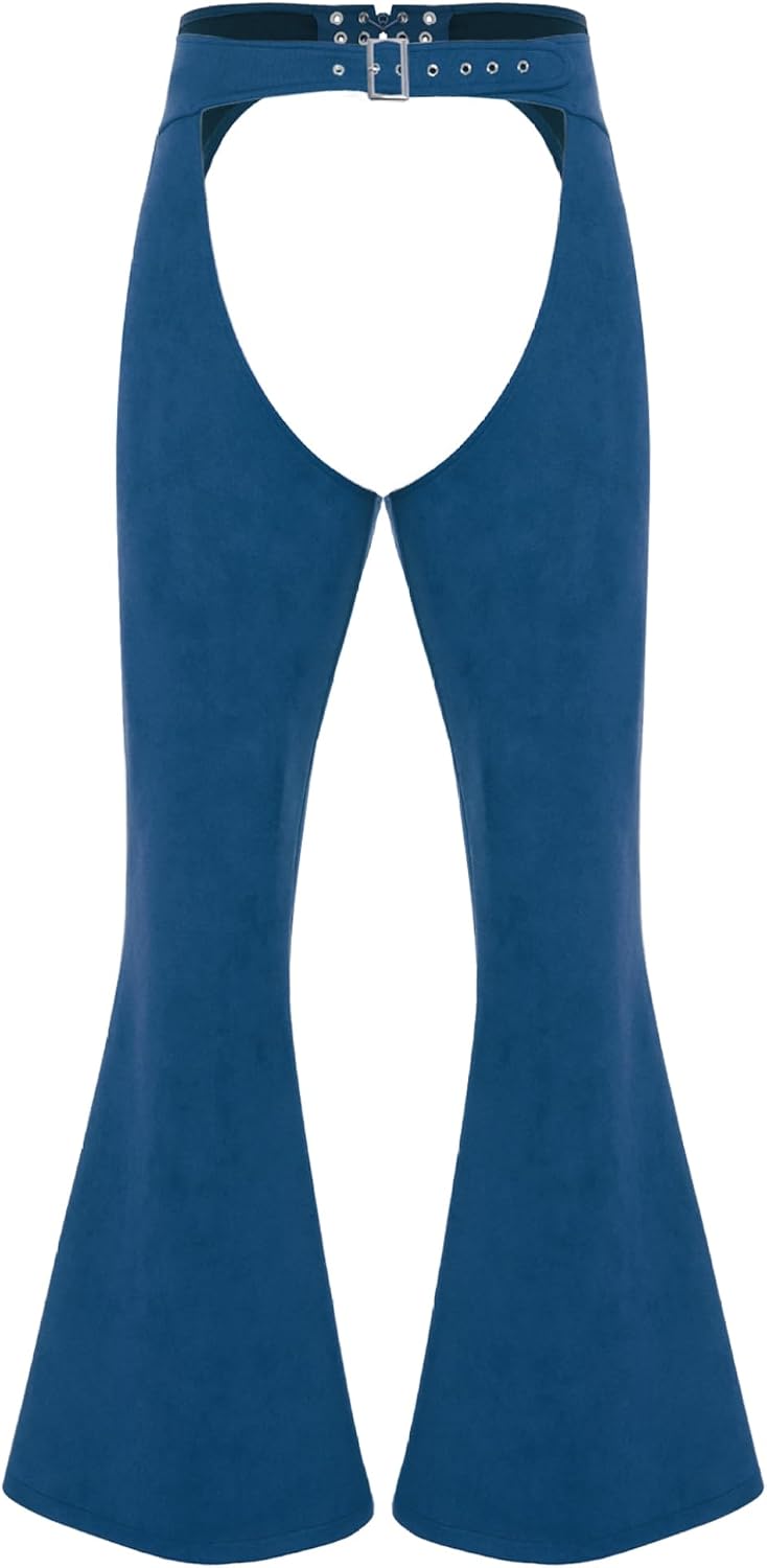 Adult Women Mens Western Faux Suede Leggings Trousers Wide Leg Long Pants Cowgirl Cowboy Costume