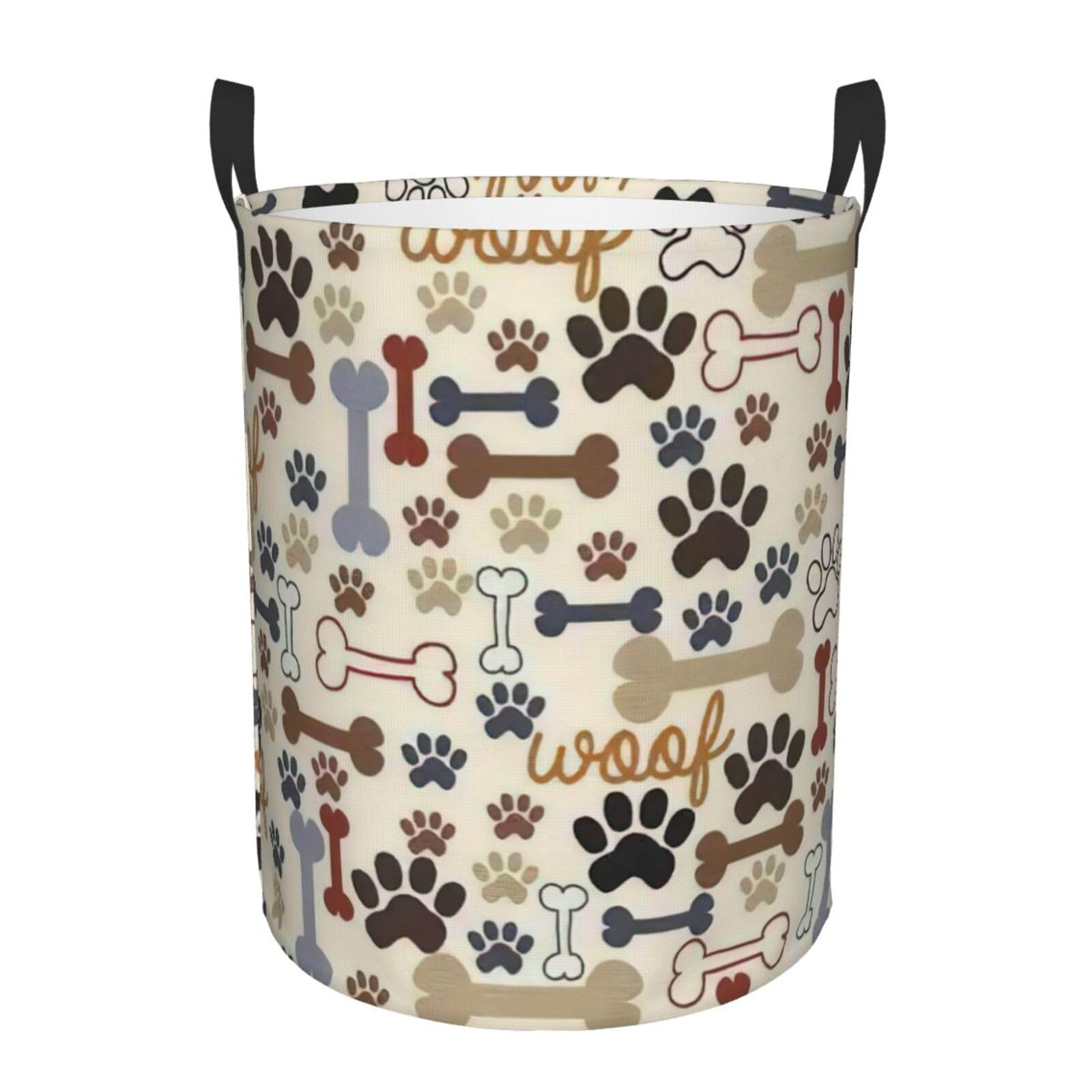 Dog Bones Paw Print Circular Laundry Hamper,Washing Basket Storage Basket for Bathroom,bedroom.