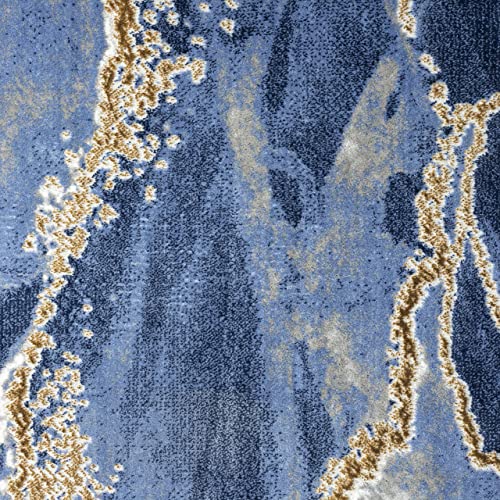 Abani Contemporary Blue & Metallic Gold Area Rug, Non-Shed Modern Rugs Marble Print 7'9" X 10'2" (8X10) Dining Room Rug #TOP5