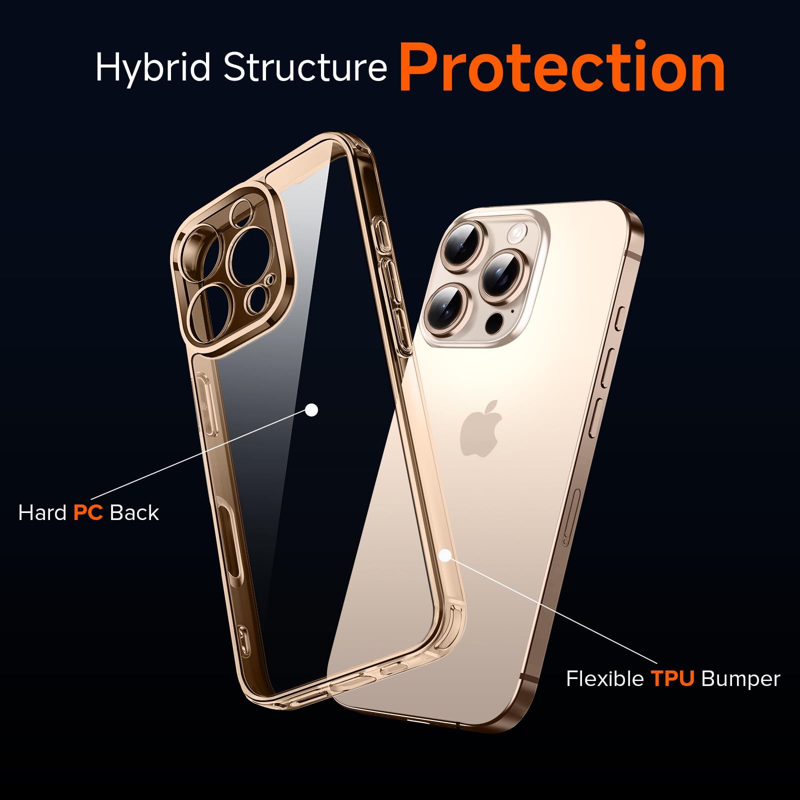 iVoler Cover Chiaro per iPhone 16 Pro Max con 2 Pezzi Pellicola Vetro Temperato, [Antiurto di Grado Militare][Protezione Fotocamera] Custodia Trasparente Sottile Anti-Ingiallimento Case - Oro