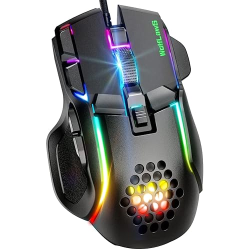 Wired Gaming Mouse, Computer PC Gaming USB Mice with 12 RGB Backlit Modes, High-Precision Adjustable 12800 DPI, 10 Programmable Buttons, Ergonomic Plug Play Gamer Mouse for Laptop Mac