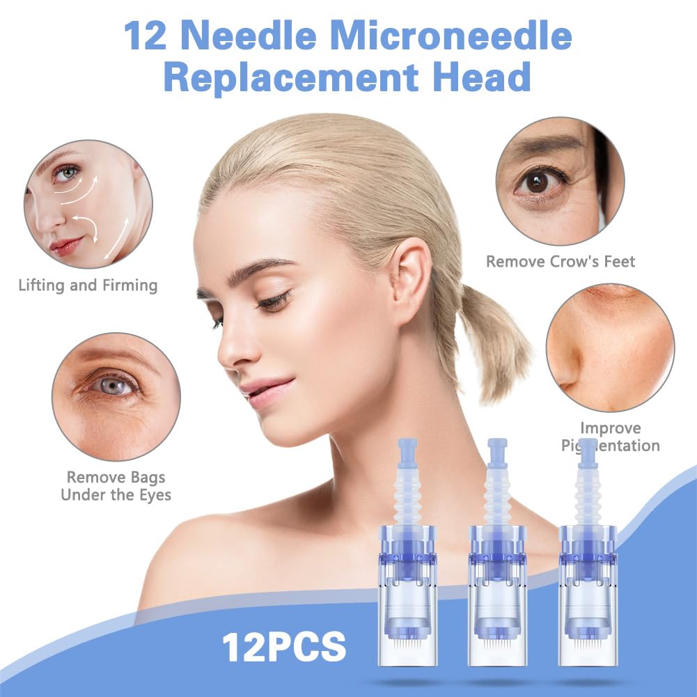 LOPHE Microneedling, 12 Pezzi Micro Aghi Penna Derma Micro Needling, Microneedle Nano Aghi con Regolabili a Baionetta(#12pin)