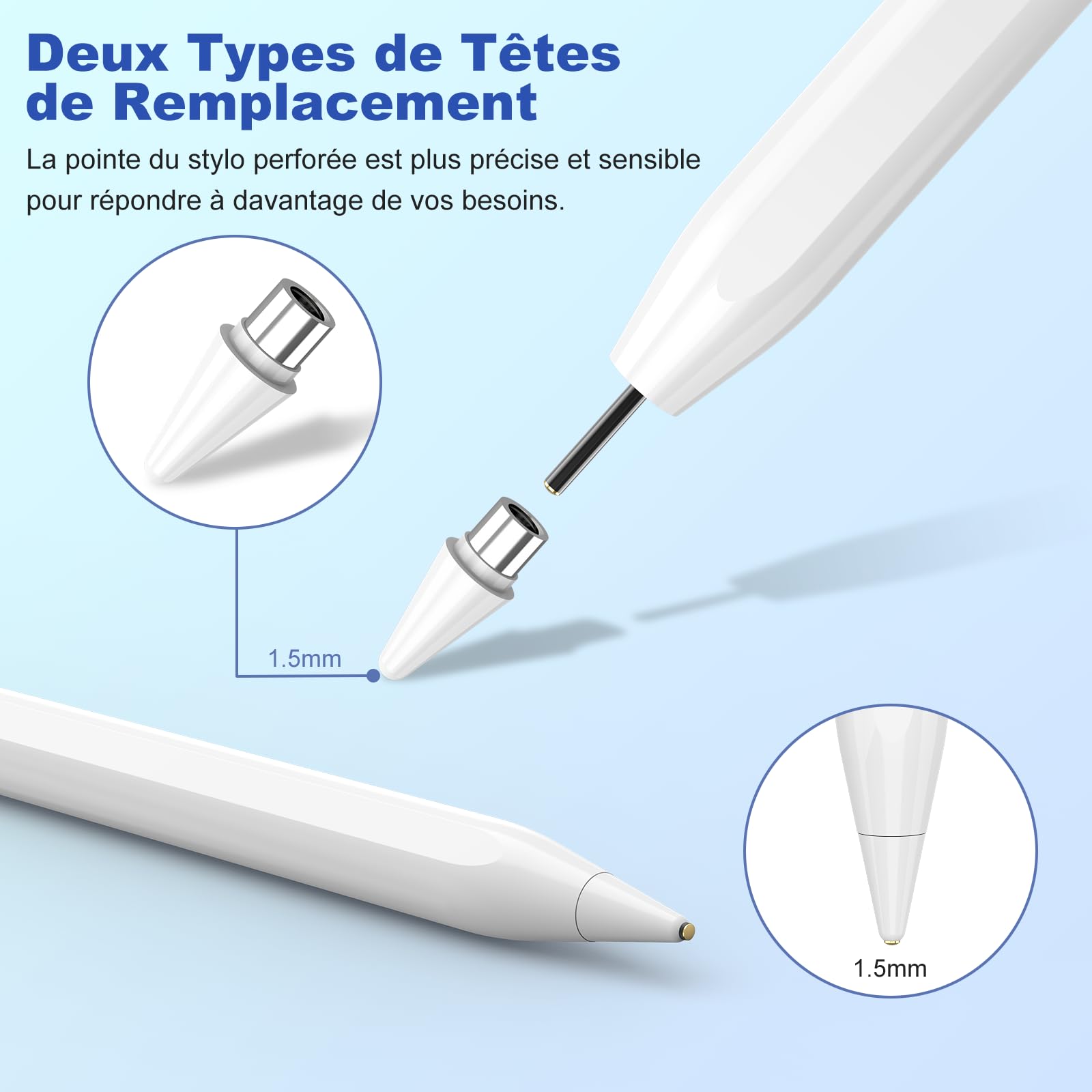 KBCASE Stylet Universel pour Tablette Android Samsung Lenovo Huawei Xiaomi Vivo, Sensibilité à l'inclinaison, Haute Précision, Recharge Rapide, Blanc