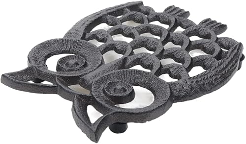 Miniatura 2 de Faotup 1 salvamanteles de búho de hierro fundido de 4.52 x 5.59 pulgadas, búho salvamanteles de metal para platos calientes, salvamanteles de metal