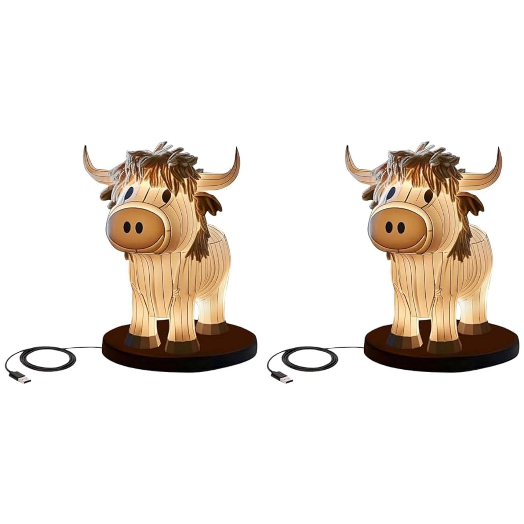 Vjsujehgy 2X Cow Table Lamp Farmhouse Cow Night Light, Cow Bedside Lamp USB Small Nightstand Lamp