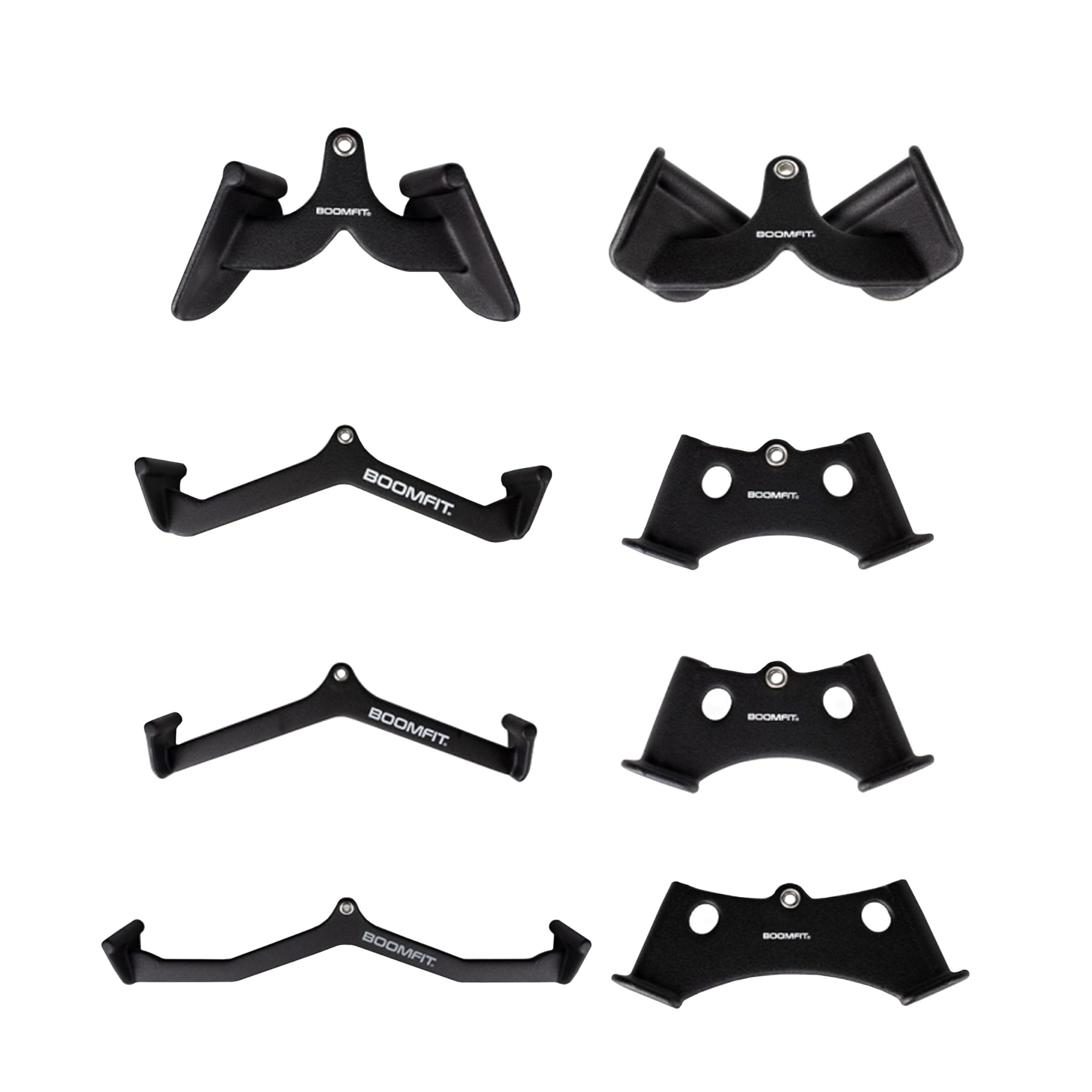 BOOMFIT Pack 8 Agarres para Polea en Hierro Fundido y PVC | Accesorios para Poleas de Gimnasio para Entrenar Espalda, Bíceps, Tríceps y Hombros | Incluye Barra de Jalón, Remo en V y Acoples de Remo | 8 agarres de hierro fundido para tu máquina de polea