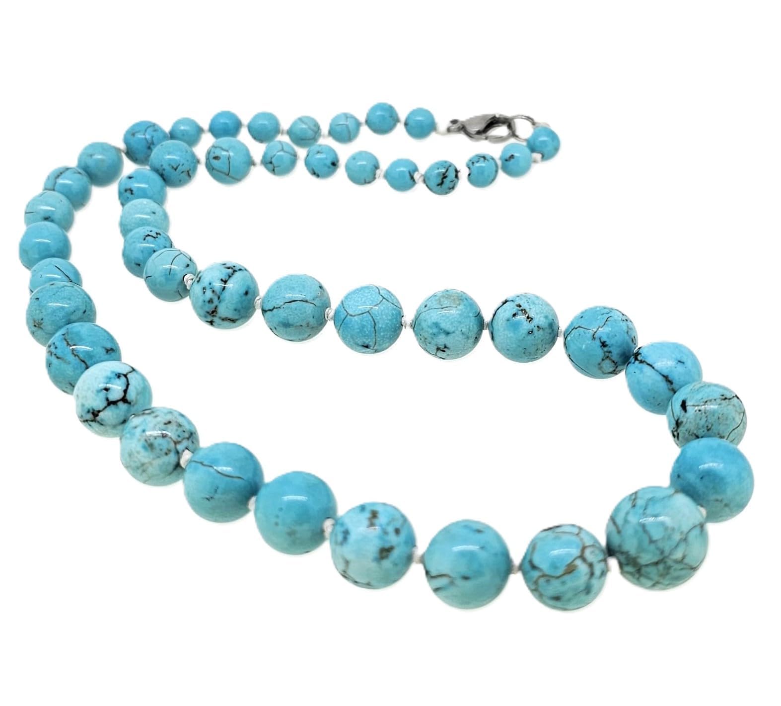 Treasure Bay Collier Femme Pierres Naturelles 6–12mm – Collier Perles Agate Multicolore Bleu Rose Noir Vert – Collier Turquoise Lapis Lazuli Améthyste Quartz Rose Fait Main 48cm