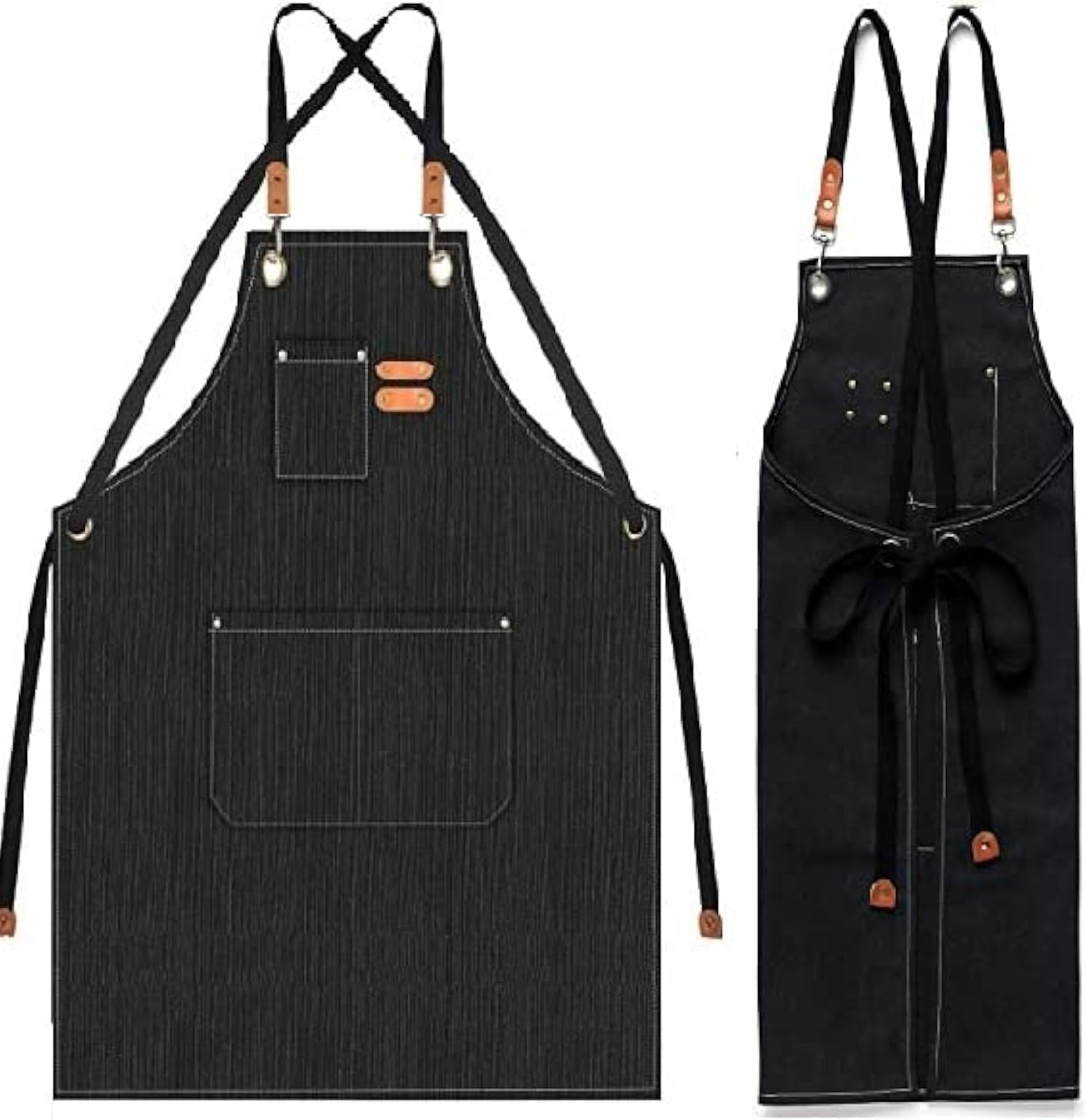 Yafe Chef Apron for Men Women, Canvas Work Aprons with Adjustable Strap and Large Pockets, Black Aprons for Shop Garden Restaurant Bar Cafes Kitchen Cooking Baking Painting