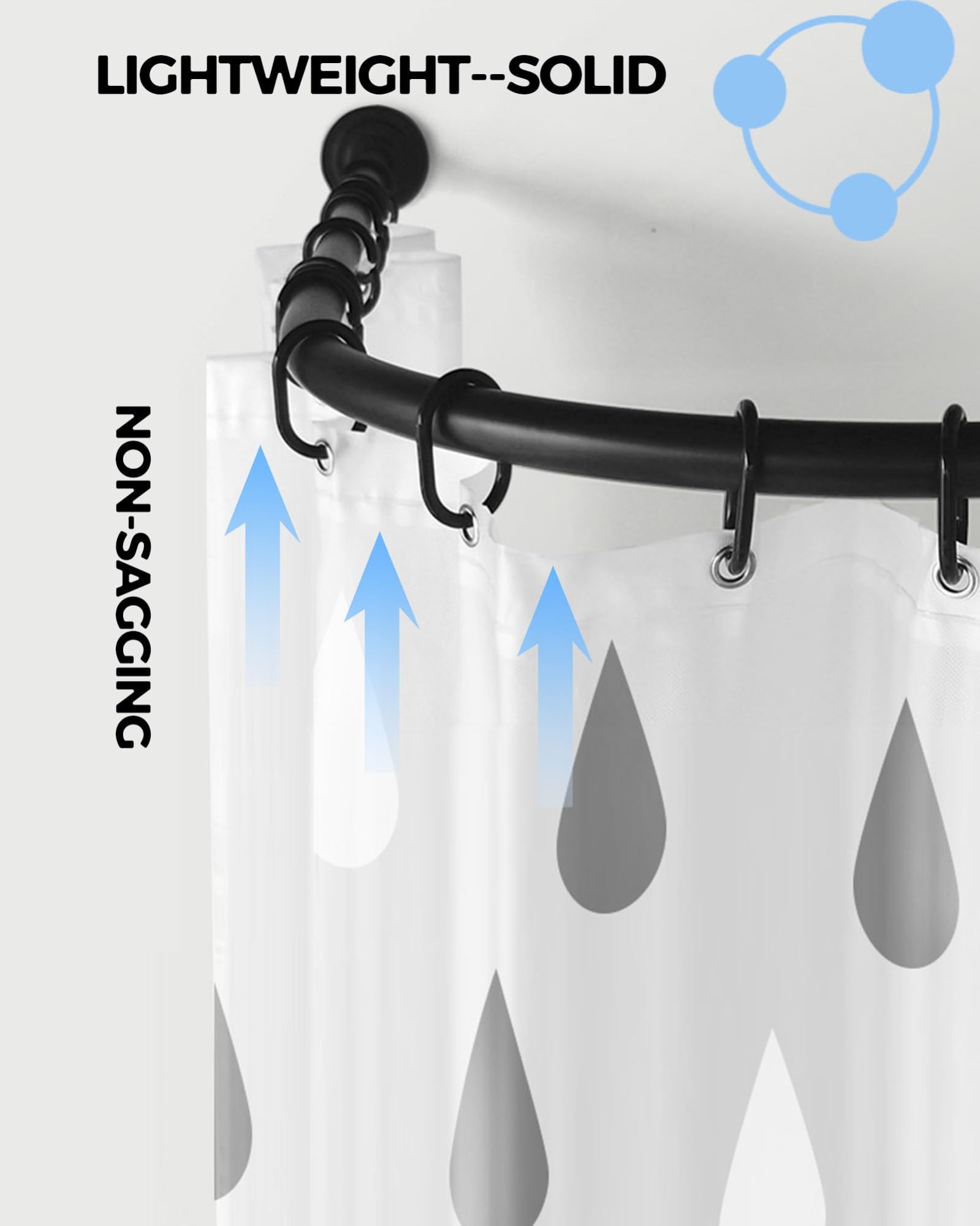 Tringle à rideau de douche incurvée réglable de 80 à 100 cm – Noir et blanc, facile à installer pour salle de bain/camping-car, design élégant pour la maison et les voyages – Tringle Rideau Douche