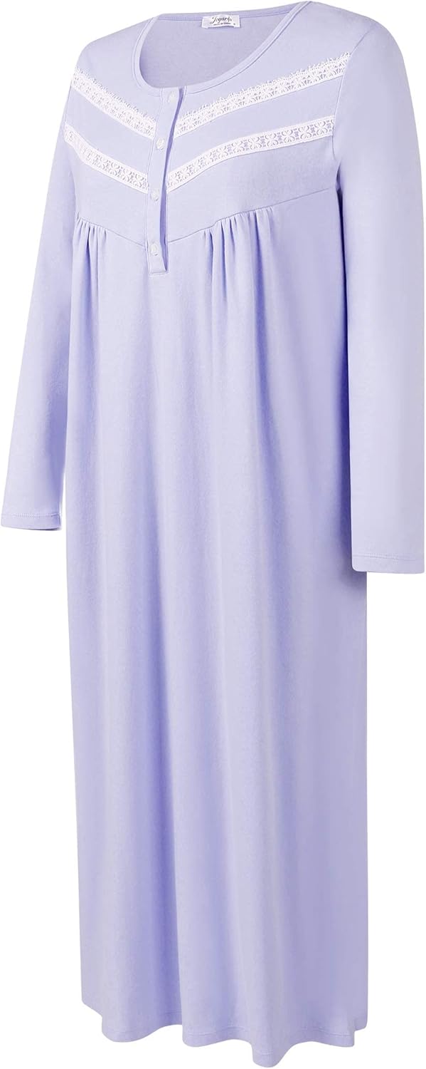 Joyaria Women's Warm Thick Long Nightgown - 100% Cotton Double Brushed Sleepwear,Long Sleeve Henley Sleep Dress - Image 8