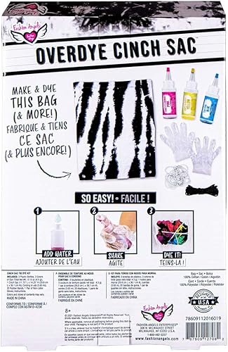 Miniatura 3 de Fashion Angels Overdye - Kit de teñido anudado (12708) Cinch Sak DIY Tie Dye, incluye tintes no tóxicos, bolsa con cordón, guantes y bandas