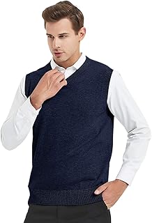TOPTIE Mens Business Solid Color Plain Sweater Vest, Cotton Fit Casual Pullover