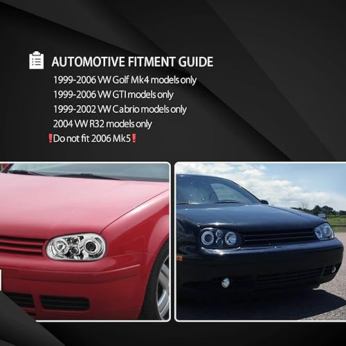Miniatura 5 de Autozensation Compatible con Volkwagen Golf MK4 GTIGLGLSCabrio cromado carcasa transparente 1999-2005, faros delanteros L + R Pair