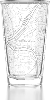 Well Told Engraved Pittsburgh Pennsylvania Map Pint Glass, Etched Beer Gift (16 oz, Clear) City Map Pint, Custom City Glassware, Gifts For Beer Lovers