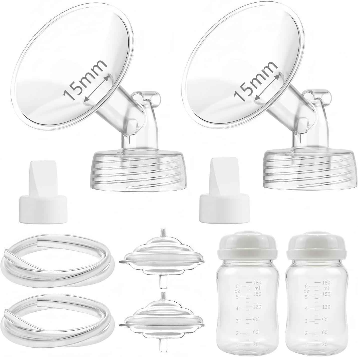 Pump Parts Compatible with Spectra S1/S2/9Plus Breastpump, 2Set Replacement Parts Include Flange,Duckbill Valve,Backflow Protector,Tube,Bottle, Not Original Spectra Accessories (17mm Flange)