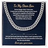 GLAVICY Collar con texto en inglés «To My Son» de mamá, regalo de cumpleaños número 18, collar de acero inoxidable, cadena de eslabones cubanos para hombres, caja de regalo de graduación, tarjeta de
