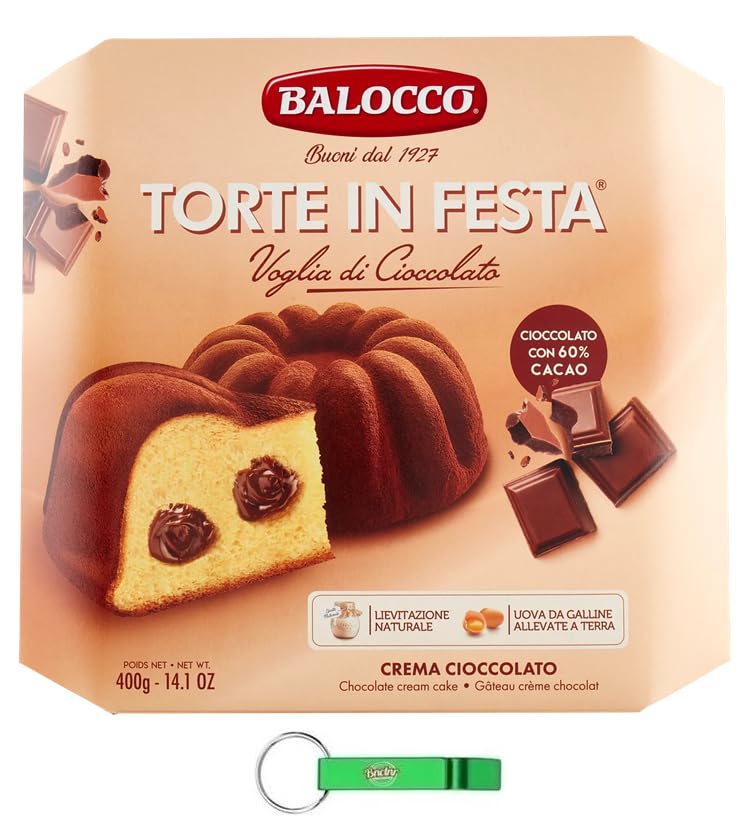 12 tartas Balocco en Festa Cioccolato – Postres de Navidad italianos – Pasteles rellenos de crema de chocolate 400 g + llavero Beni Culinari gratis