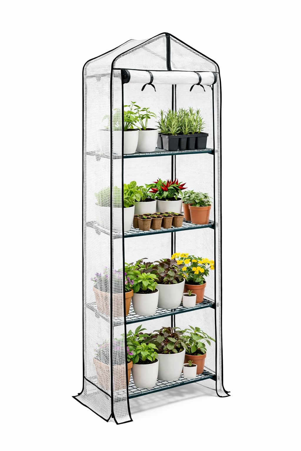My Garden Greenhouse 4 Tier – 58x39x160cm Staging with Shelving & PE Mesh Cover with Zip Closure - Free Standing Greenhouse Shelves, Steel Frame, Weather Resistant Plant Shelving for Seed Germination-picture-11