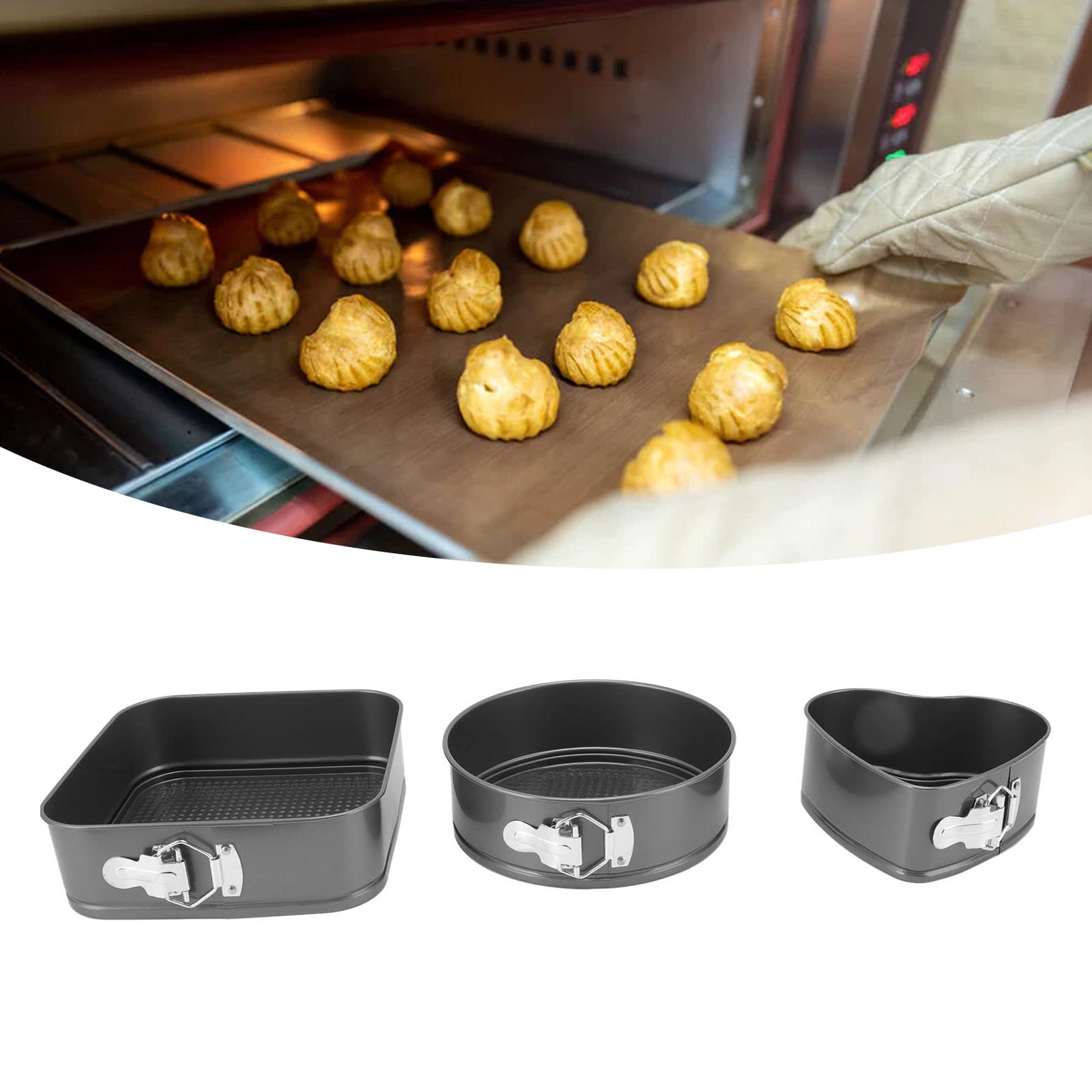 Juego de moldes desmontables para Cocina, 3 uds., forma cuadrada de corazón redondo de acero al carbono, fácil liberación, doble recubrimiento (20/22/24)