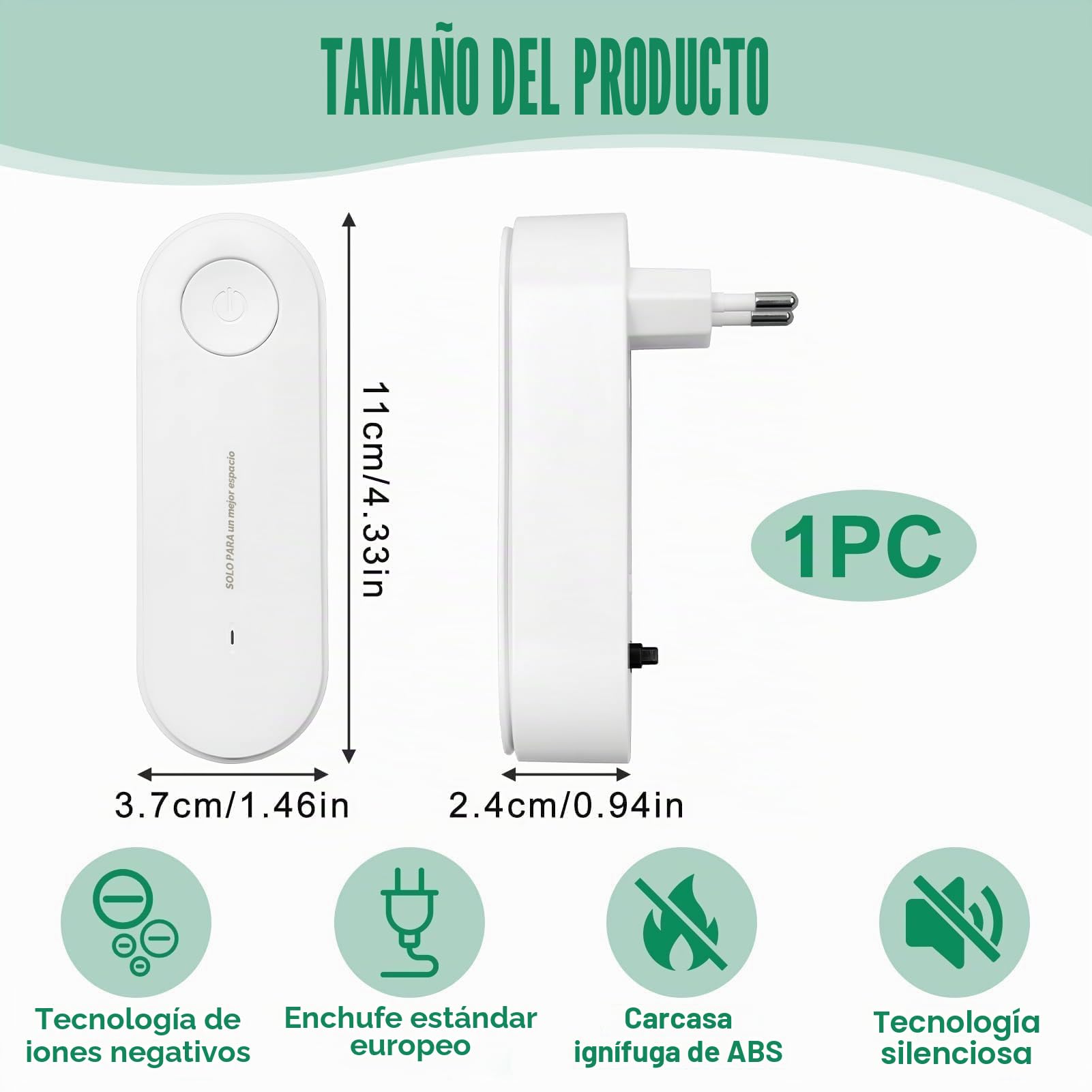 Purificador de Aire, Plug in Purificador de Aire de Iones Negativos Elimina Eficazmente Olores/Humo/Polvo Mini Air Purifier Sin Filtro para Dormitorio/Casa/Sala de Estar/Sala de Mascotas/Baño