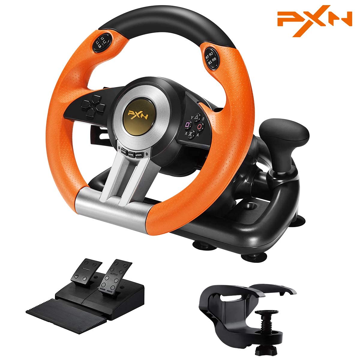 PXN V3III PC Racing Wheels,180° Game Racing Wheel and Dual Motors Vibration Experience,PS4 Steering Wheel with Linear Pedal/Accelerator Brake,for PC/PS4/Xbox One/Xbox Series S&X/Switch(Orange) (Renewed)