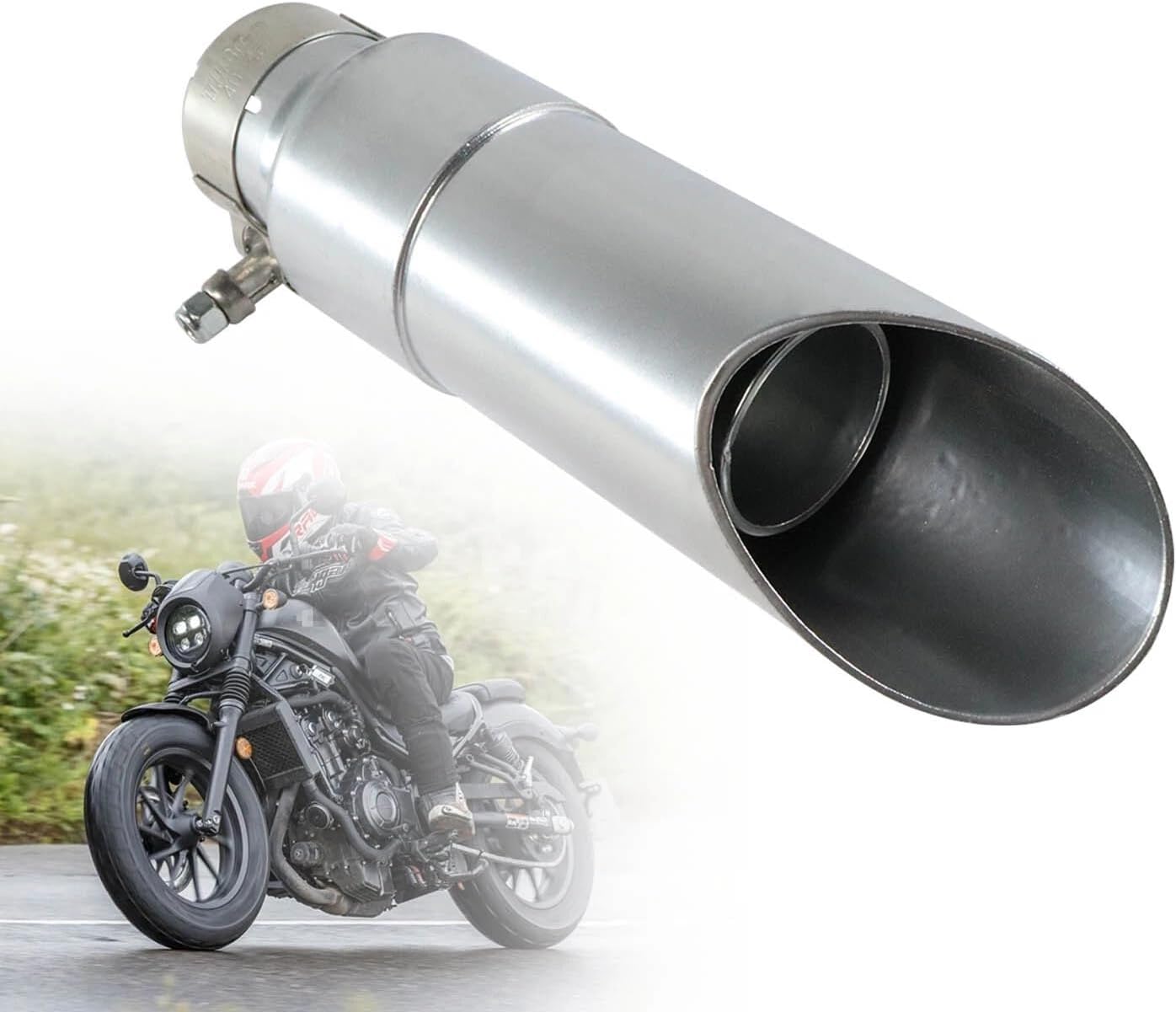 GP318B Steel Exhaust Muffler Pipe - Compatible with 2017-2021 Honda Rebel CMX500, 9-Inch Clamp-On Silver Muffler, Aggressive Sound, Direct Fit Replacement