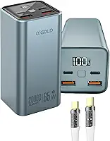 Power Bank A'Gold BTE-92 20000mAh Turbo 65W p/Notebook + 2 Cabos USB-C (20cm + CB-88 LED Trançado 66W 1m), 4 Saídas, PD QC4.0, Visor Digital, Compatível MacBook, Dell, Samsung, Xiaomi