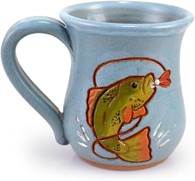 Bass Fishing Mug - American Handmade Stoneware Pottery, 16-oz