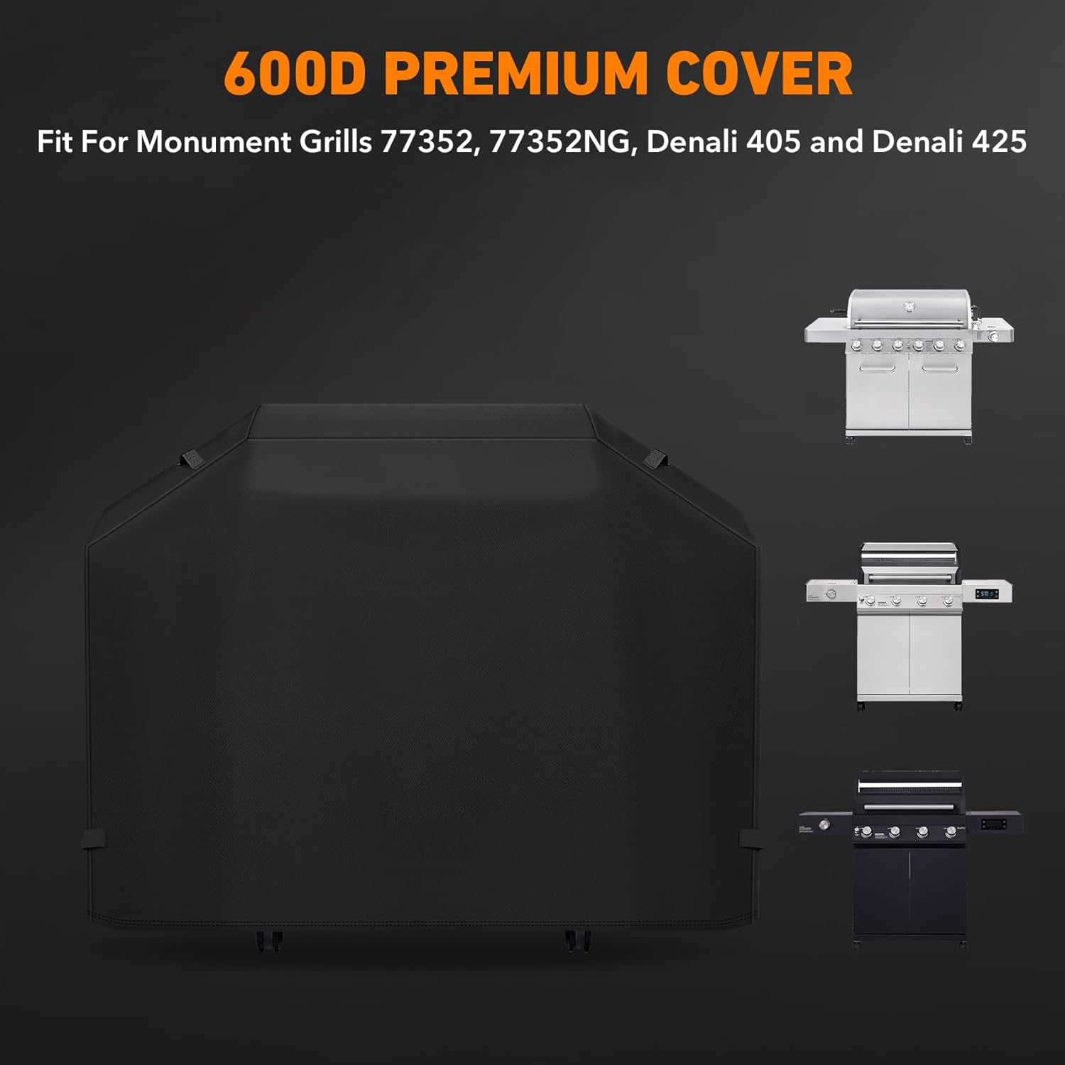ZBXFCSH Heavy Duty 600D Polyester Cover Compatible with Monument 62-inches for 4 Burners Gas Grill Models Denali 405 and Denali 425, 77352, SKU 96083