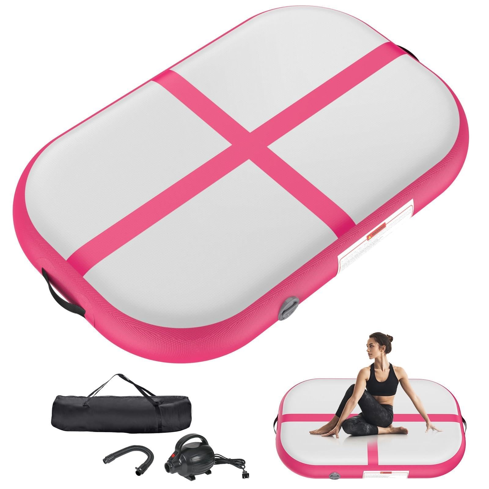 Colchoneta inflable de gimnasia de 100 x 60 cm, 10 cm/20 cm de grosor con bomba y bolsa de transporte, bloque de gimnasia inflable para entrenamiento en casa, animadoras, yoga y diversión