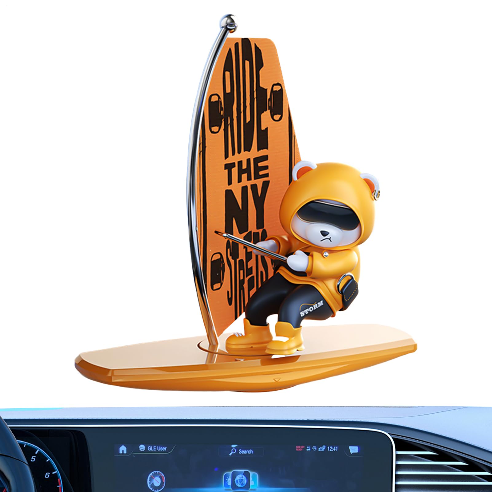 Figurines de tableau de bord pour voiture ours surfeur décoratif