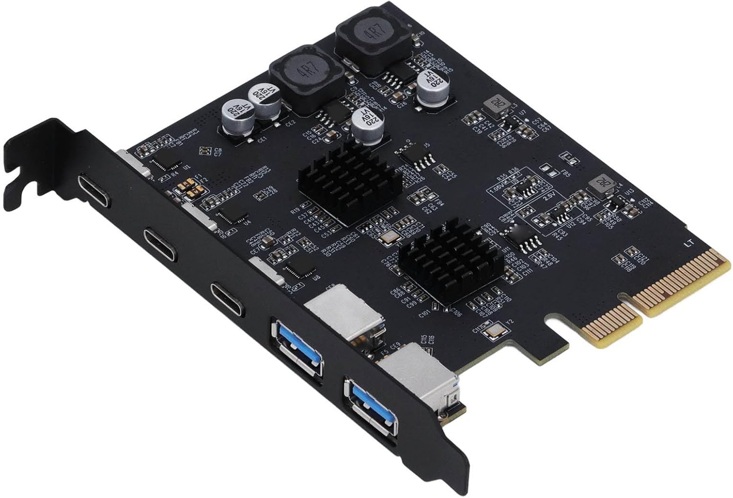 SUNGOOYUE Expansion Card 10Gbps 2 Type A 3 Type C Port PCIE 4X, Intelligent Protection USB Adapter for Computer Motherboard, Suitable for Various Systems