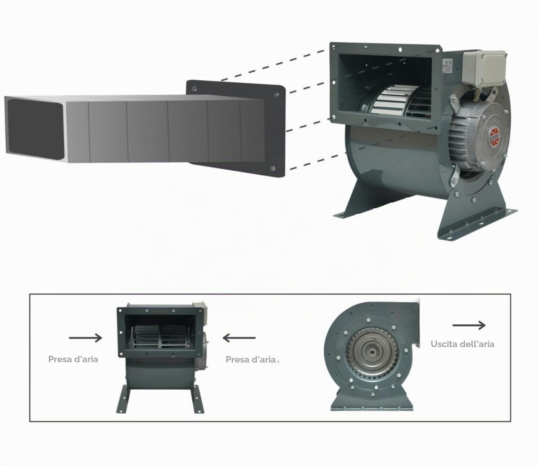 Ventilatore radiale industriale con contagiri, ventola di aspirazione dell'aria Airbox, ventilatore radiale con doppia aspirazione, 230 V