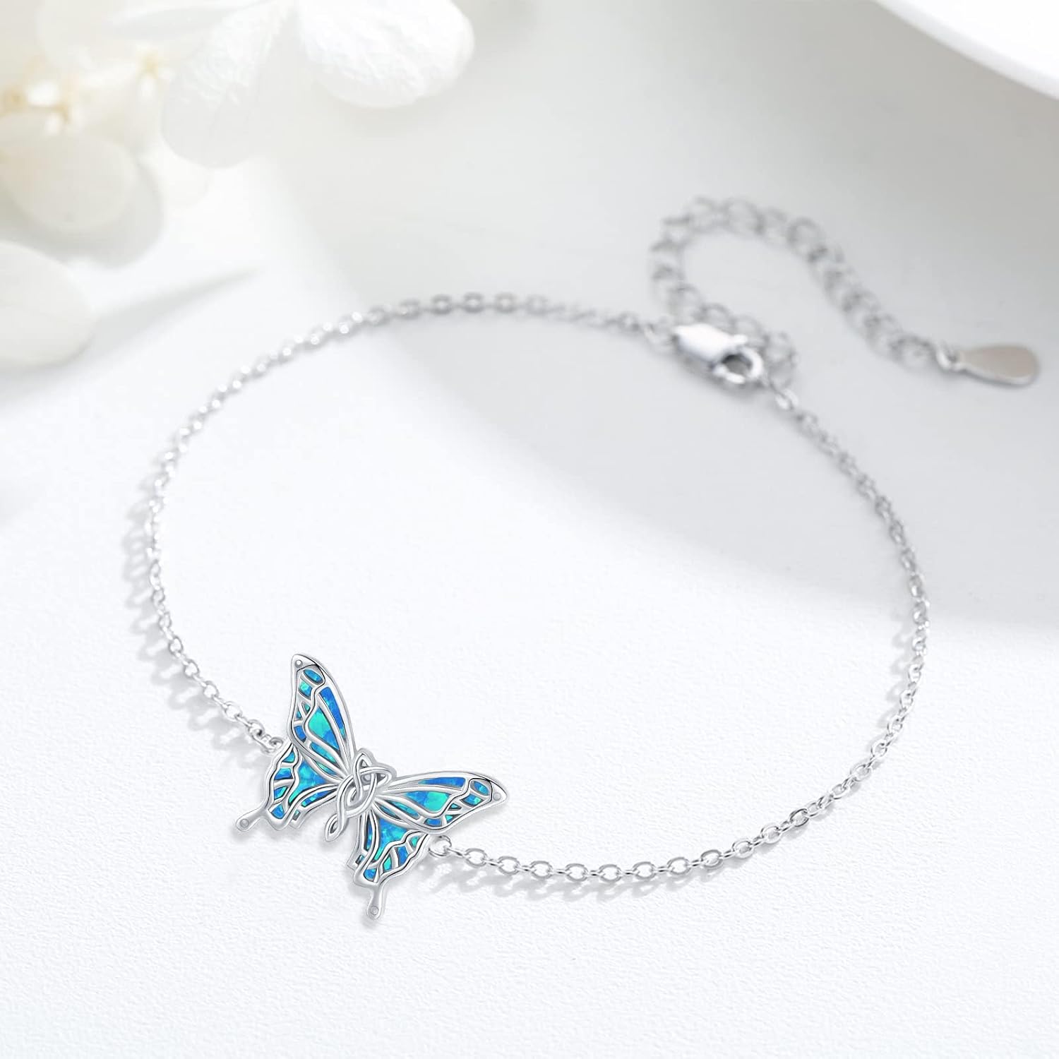 Butterfly Bracelet for Women 925 Sterling Silver Bracelets Adjustable Opal Butterfly Bracelet Jewelry Christmas Gifts for Wife Girlfriend