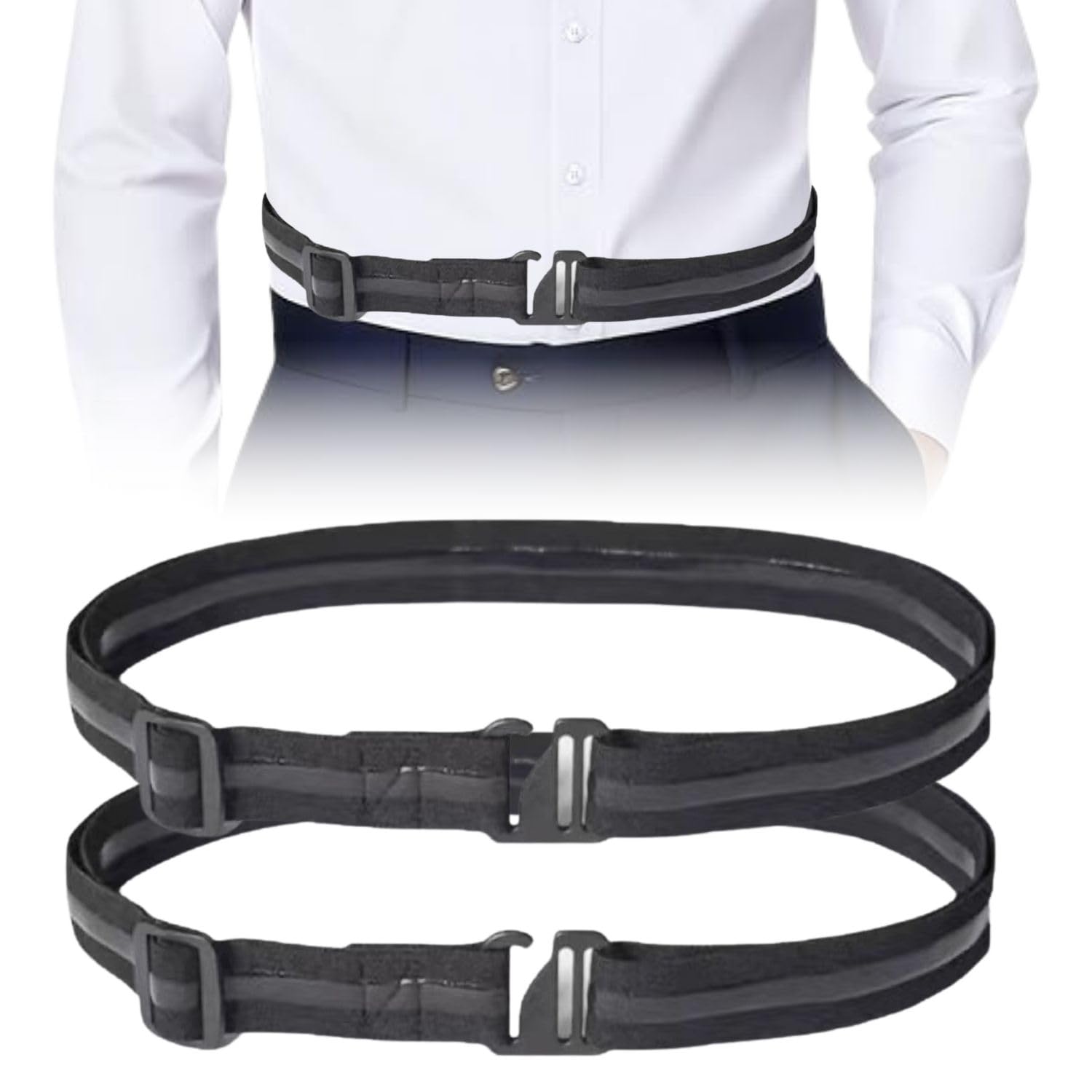 – Shirt Stays for Men 2 Pcs Adjustable Non-Slip Elastic Shirt Tuck Belt Dress Shirt Holders for Business Office Wedding Daily Wear (Black)