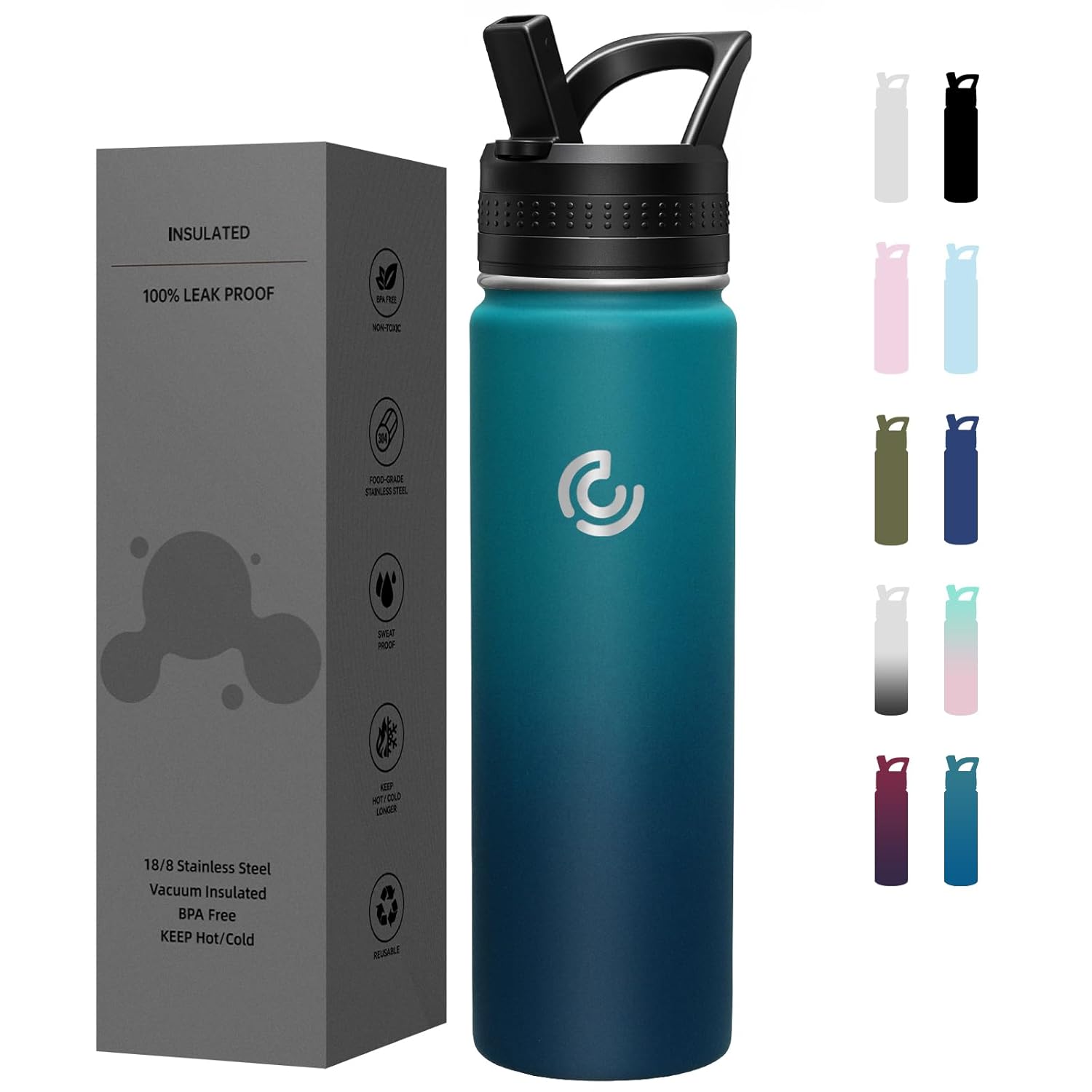 COKTIK 22oz Sports Water Bottle Stainless Steel Water Bottle for Insulated Reusable Travel Bottle With Straw With Handle
