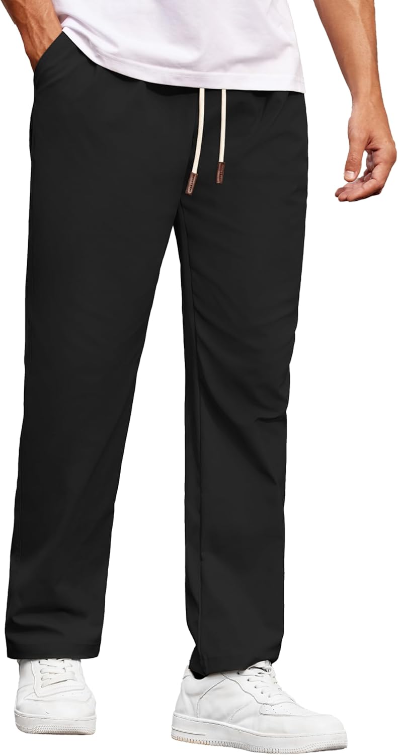 COOFANDY Men's Casual Chino Pants Relaxed Fit Drawstring Elastic Waist Lightweight Pant Twill Pleated Trousers
