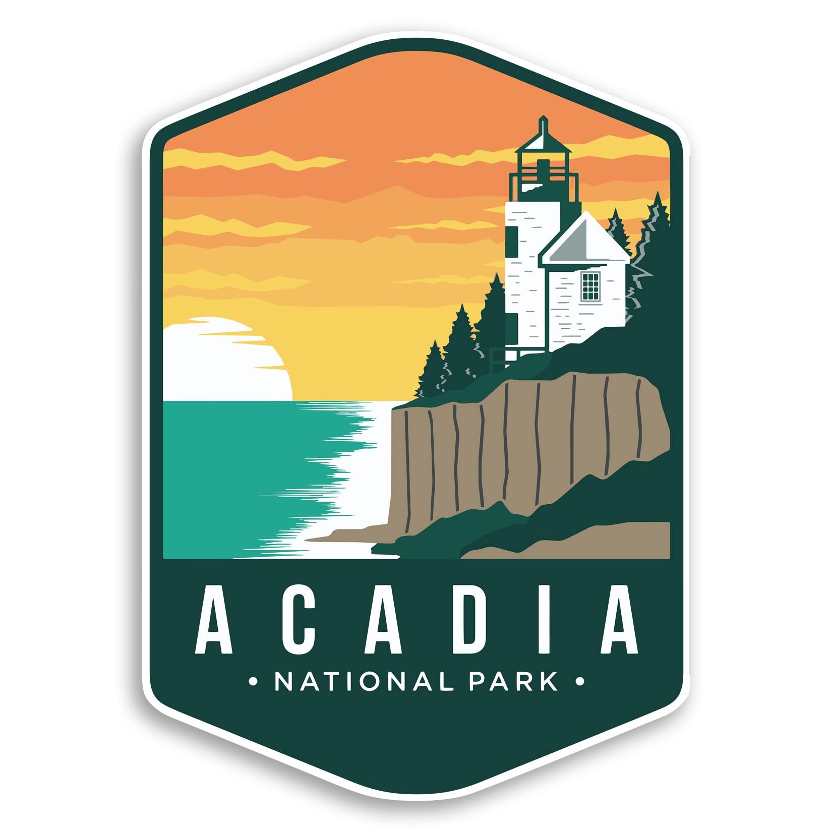 Calcomanía de Acadia National Park impermeable de 4 x 5.5 pulgadas a color