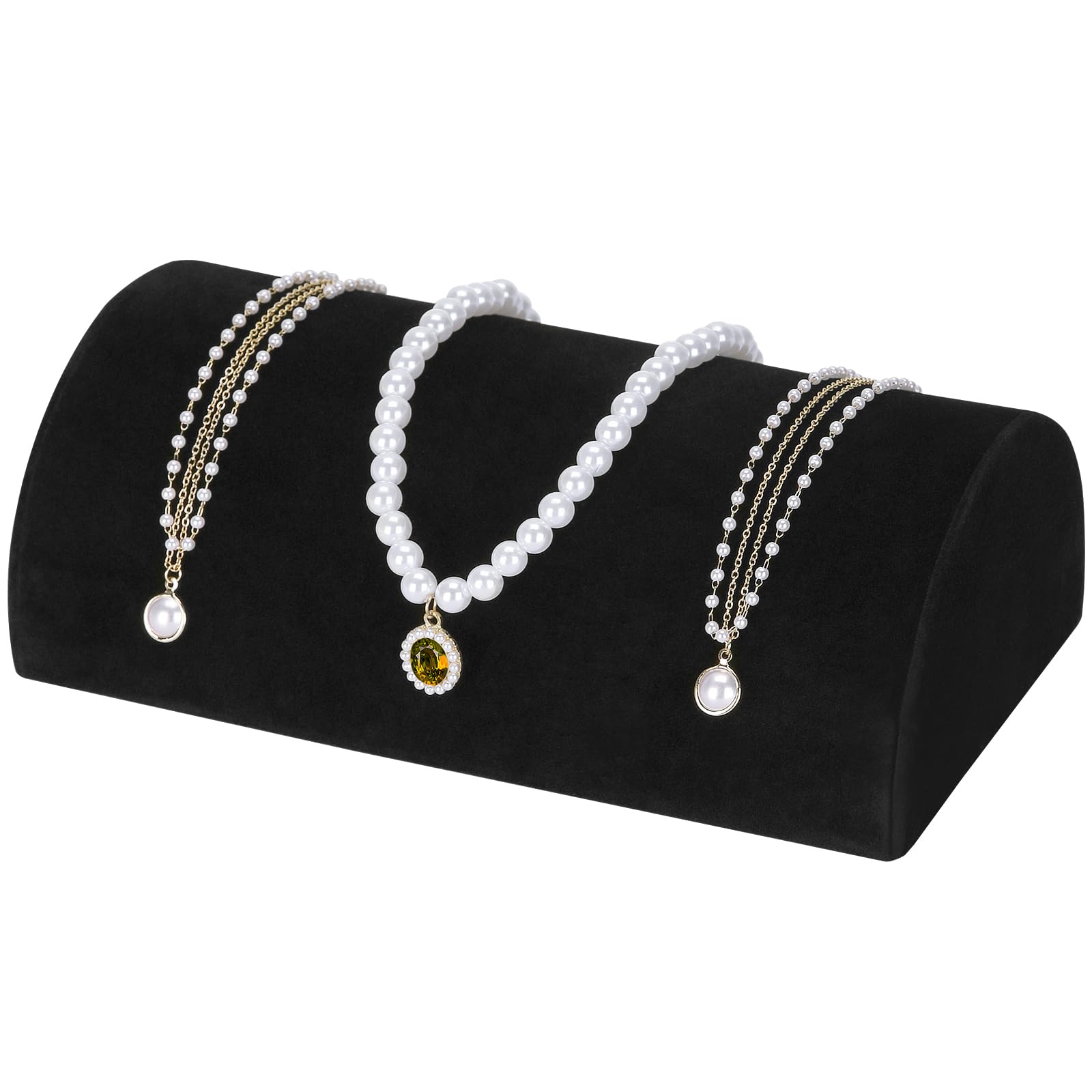 KUKUVR Velvet Half Moon Bracelet Display Stand, Pillow-Shaped Jewelry Bracelet Necklaces Pendant Chain Watch Holder Case for Women, Jewelry Organizer Storage Rack for Home Selling Show (Black)