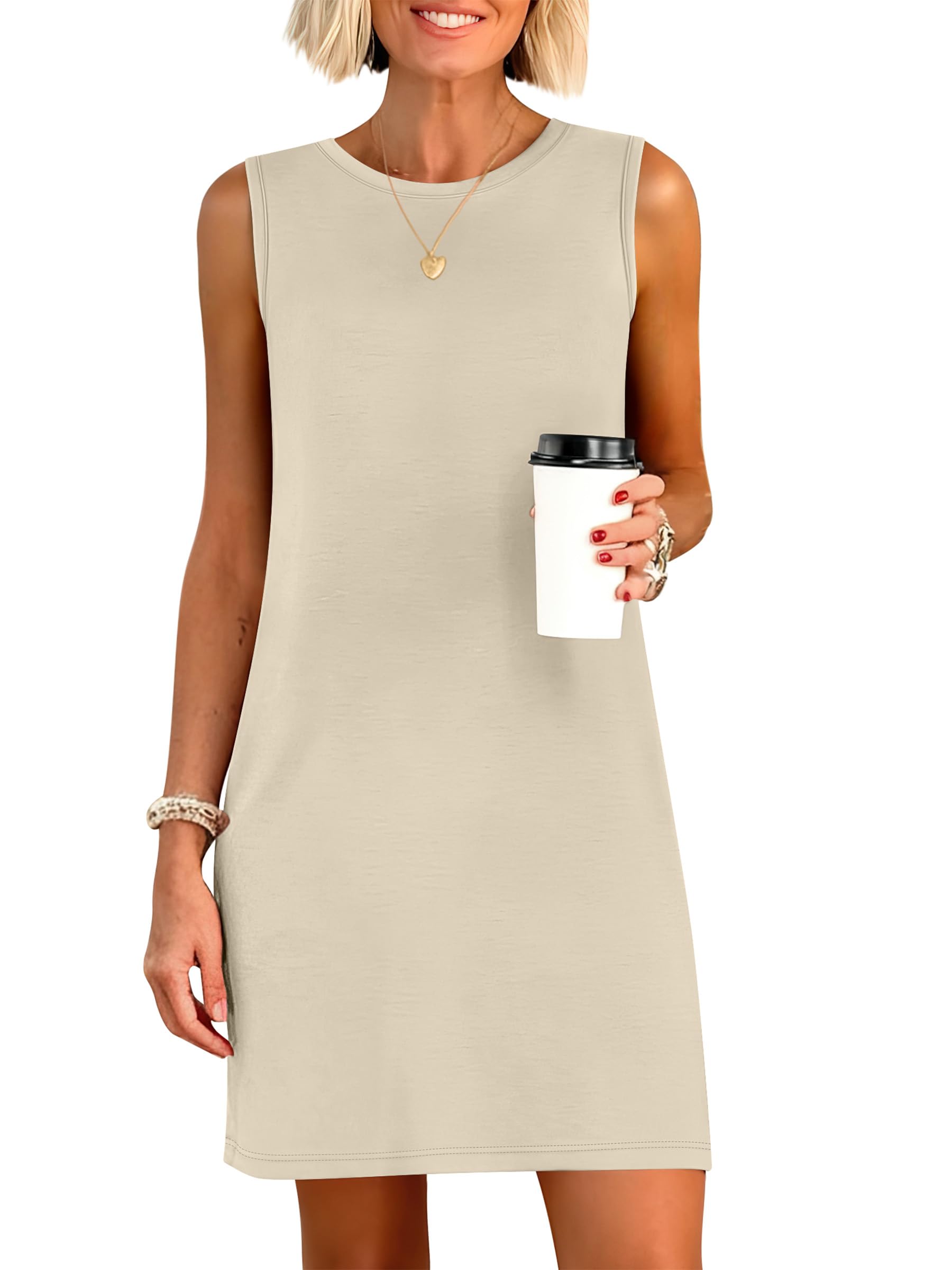 ANRABESS Womens Wrinkle Free Summer Casual Sleeveless Mini Dresses
