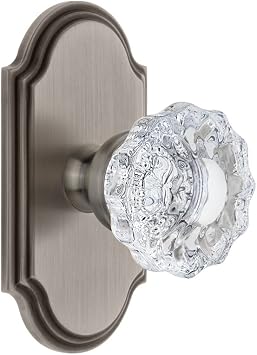 Grandeur 822333 Arc Plate Privacy with Versailles Crystal Knob in Antique Pewter, 2.375