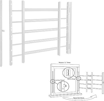 Grisham PP SPAG Window Security Bars with Quick-Release Egress, White, 5Bar22H x 22- 42 Adjustable Width Window Safety Guards for Children, Tubular Steel, Rust Resistant