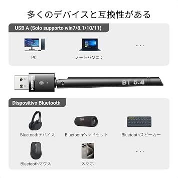 UGREEN Long Range Bluetooth 5.4 Adapter for PC, Long Transmission Distance, USB Bluetooth AdapterBR+EDR+BLE, Wireless Transfer for Bluetooth Mouse/Keyboard/Headphone/Speaker, Desktop / Laptop Win11 | Bluetoothアダプター(BR+EDR+BLE)|Bluetoothマウス/キーボード/ヘッドホン/スピーカー用ワイヤレス転送|デスクトップ/ラップトップ