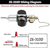 Vista 4 de Ventilador de techo con interruptor de zócalo de 2 luces Zing Ear ZE-310D ZE-109M, interruptor de cadena de tracción para lámpara de ventilador