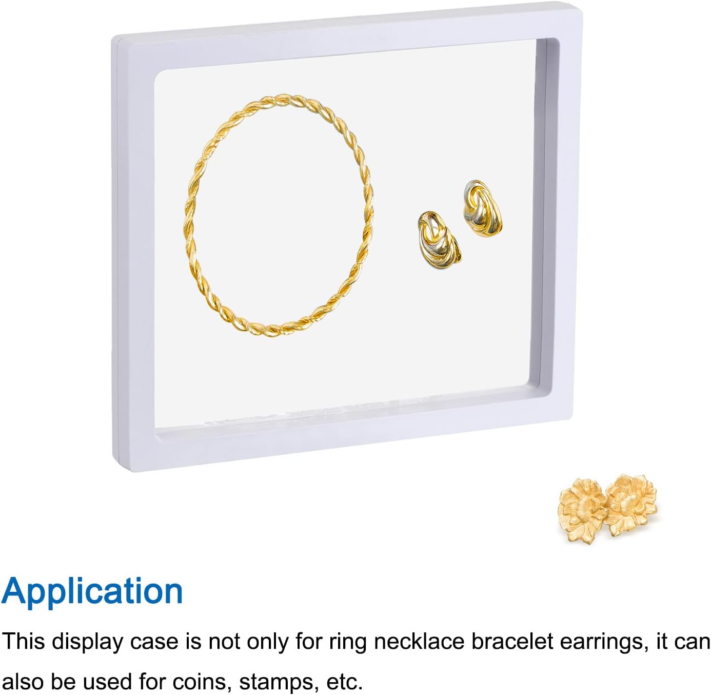 MECCANIXITY Floating Frame Display Holder Stand 3D Jewelry Display Box 7.09 x 7.09 x 0.79 inch White for Ring Necklace Bracelet Earring Pack of 4