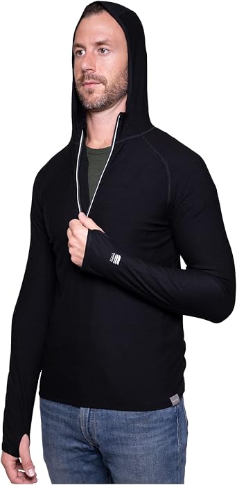 MERIWOOL Mens Base Layer Hoodie Lightweight Merino Wool Long Sleeve Thermal